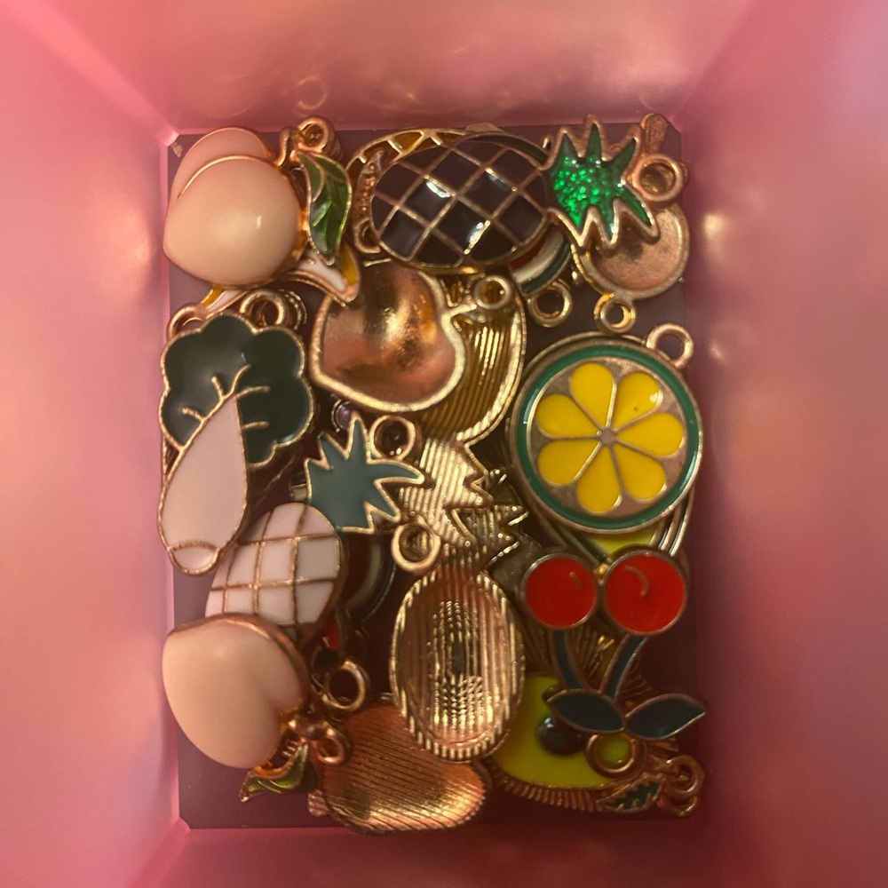 Mixed Gold and Multicolor Fruit Charms